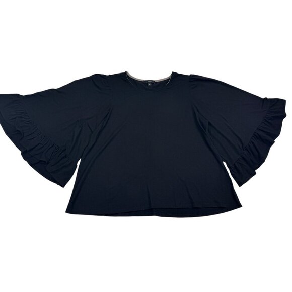 DREW Black Bell/Ruffle 3/4 Sleeve Crewneck Super Soft Top Women's Size Medium - Picture 4 of 7